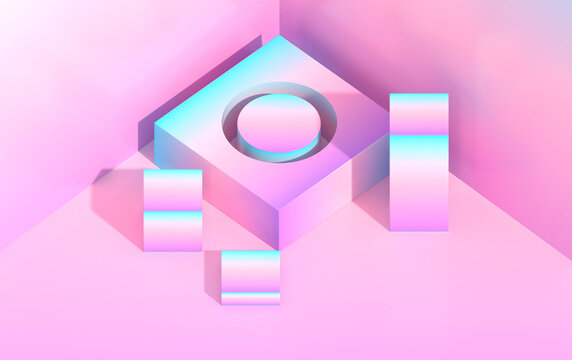 3d pedestal for demonstration of goods in isometric, gradient colors, render