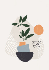 Botanical leaves print boho minimalist wall art © Tolchik