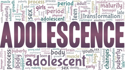 Adolescence vector illustration word cloud isolated on a white background.
