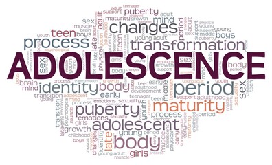 Adolescence vector illustration word cloud isolated on a white background.