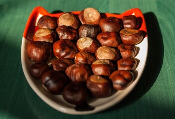 Chestnuts on a fox-shaped plate