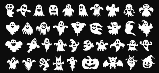 Scary ghosts design, Halloween characters icons set. Vector illustration.