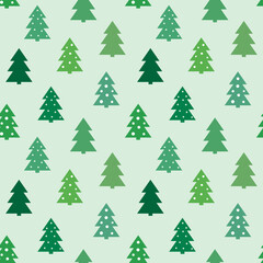 Obraz premium Green Christmas trees flat seamless pattern.