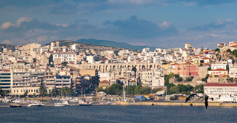 Panoramic view of the city of Kavala seen from the Aegean Sea 