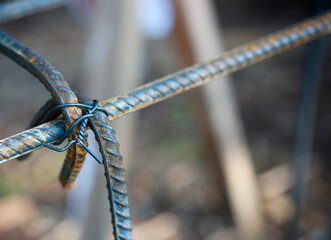 Attached rebars background with selective focus. 