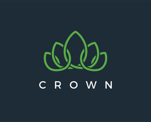 minimal crown leaf logo template - vector illustration