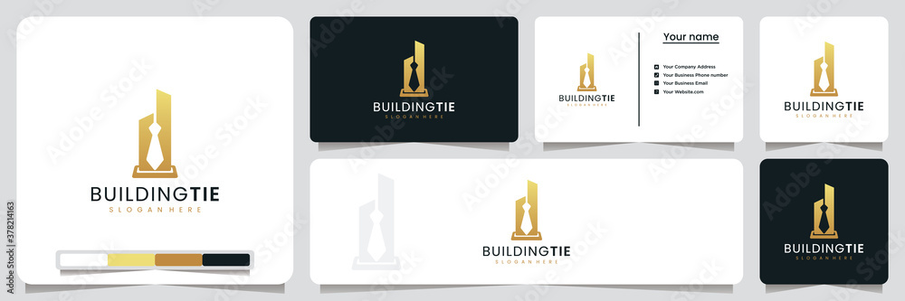 Wall mural building tie, office , success, with line art style and gold color, logo design inspiration