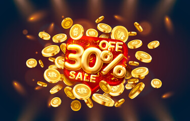Sale 30 off ballon number on the red background.