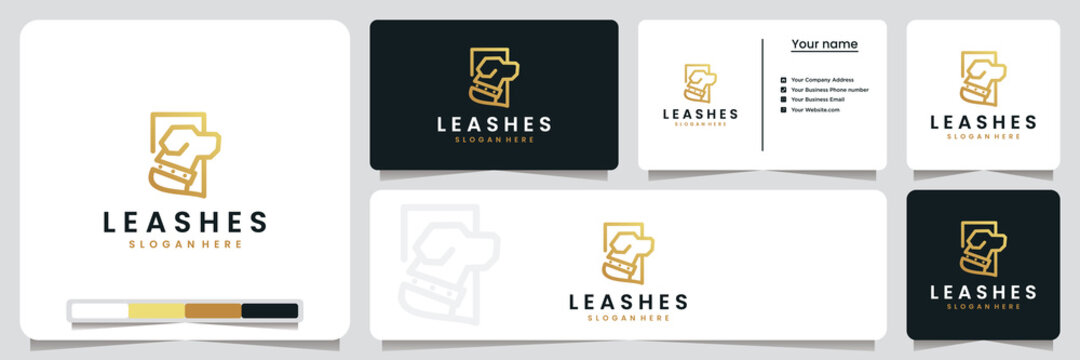 leashes , dogs ,with line art style and gold color, logo design inspiration