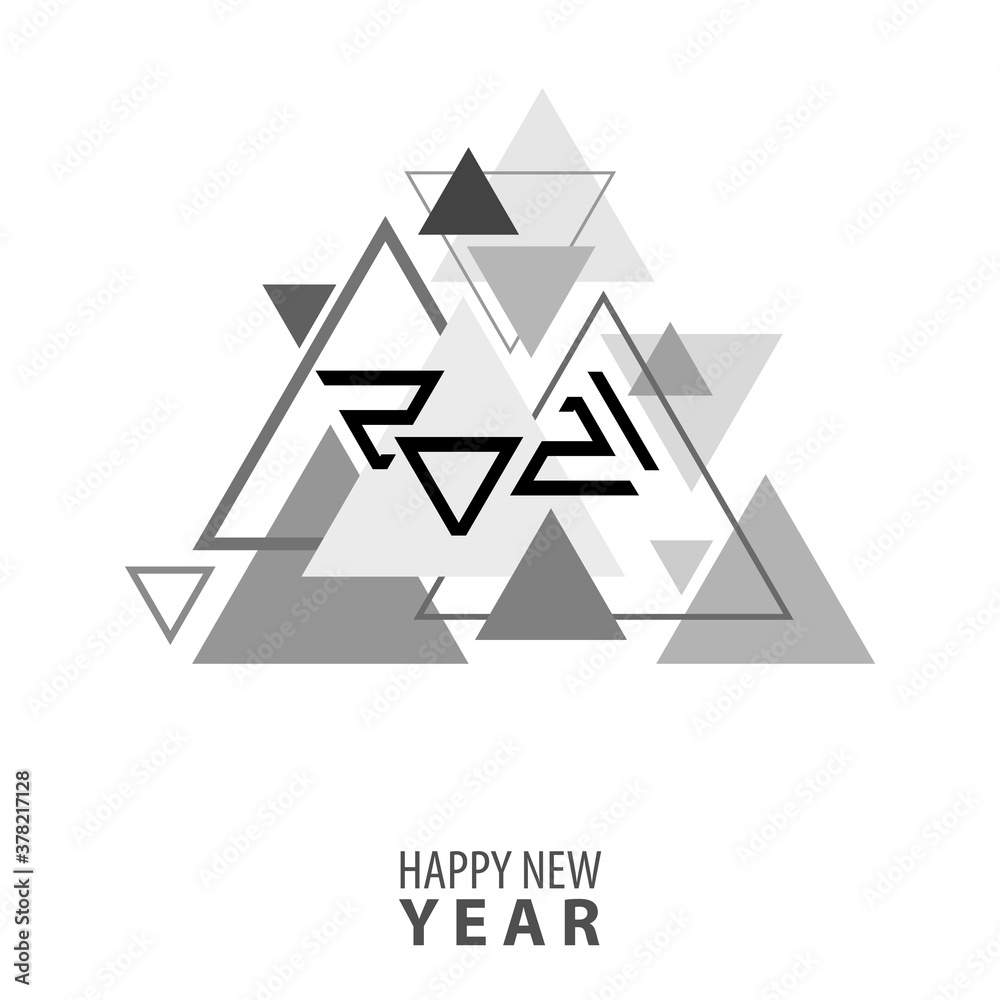 Poster black and white geometric pattern of triangles with a stylized 2019