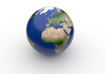 Planet earth represented in detail with a sunny part and a dark area.