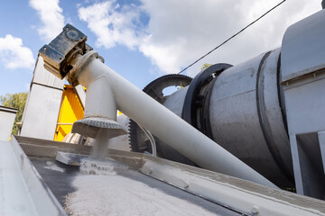 Industrial production of construction mixtures. Tower silos with bulk ingredients. Line for drying...