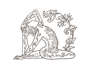 Yoga man. Ornament beautiful Concept of meditation. Geometric element hand drawn. Vector illustration