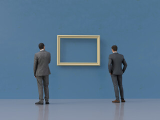 people look at an empty painting frame