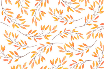 Hand drawn watercolor vector illustration. Background with Fall leaves. Forest design elements. Hello Autumn! Perfect for wedding invitations, greeting cards, blogs, prints and more