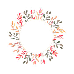 Fototapeta na wymiar Hand drawn watercolor vector illustration. Background with Fall leaves. Forest design elements. Hello Autumn! Perfect for wedding invitations, greeting cards, blogs, prints and more