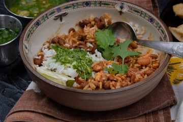 A bowl of vegan mexican rice and beans