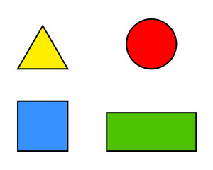 Geometric basic shape triangle, circle, square and rectangle. Vector illustration isolated on white background.