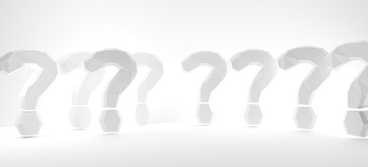 questions marks light grey white background graphic 3d-illustration