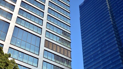 Bottom view of modern office buildings in the business district