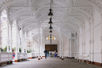 Market collonade with mineral water spring in Karlovy Vary