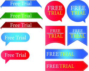 Set of free trial Red and blue Label Icon Design. Vector illustration Isolated on white background.