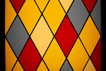 stained glass window of colored glass, rhombus pattern