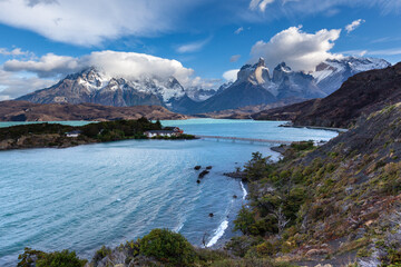 Torres del paine National Park. Lake Pehoe panorama. High quality photo