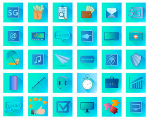 Set of icons.A set of colorful flat business icons in a modern style with a shadow.Isolated on a white background.You can use it for web design.Flat vector illustration.