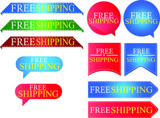 Set of Free Shipping Red Label Icon Design. Vector illustration Isolated on white background.