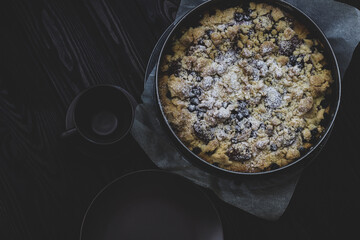 Home made shortbread with plums and crumble