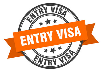 entry visa label sign. round stamp. band. ribbon