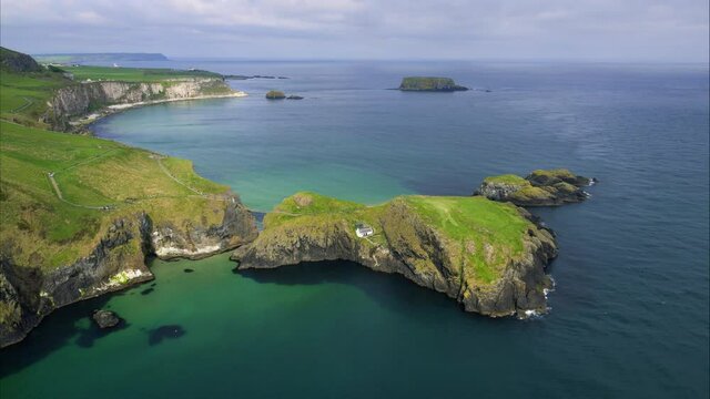 Open coastline in Ireland, panning aerial