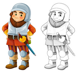 Cartoon dwarf with sketch on white background illustration