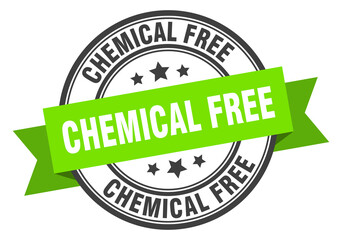 chemical free label sign. round stamp. band. ribbon