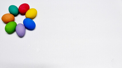 Closeup of  Easter eggs on white background