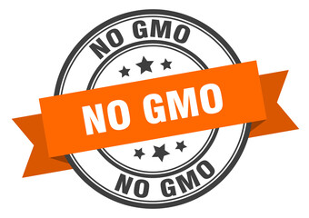 no gmo label sign. round stamp. band. ribbon