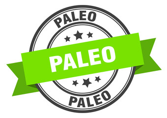 paleo label sign. round stamp. band. ribbon