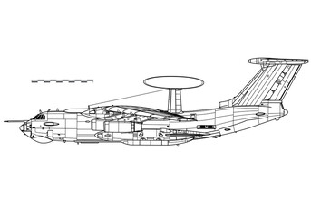 Berijew A-50 Mainstay. Vector drawing of airborne early warning and control aircraft