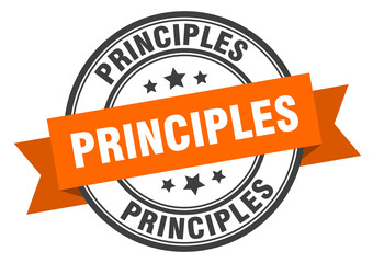 principles label sign. round stamp. band. ribbon