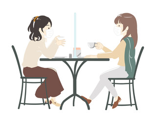 カフェでソーシャルディスタンス　シールド(線無し)