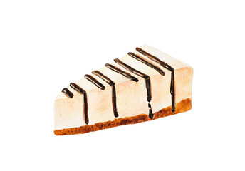 Cheesecake with chocolate topping. Watercolor drawing