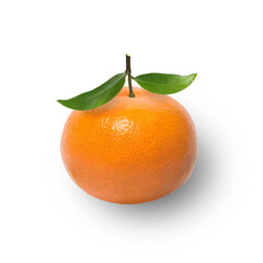 Orange tangerine with green leaf. 