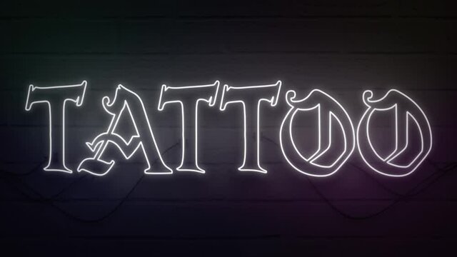 realistic neon written tattoo for decoration and covering on the wall background.