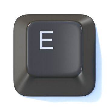 Black computer keyboard key Letter E 3D