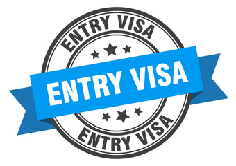 entry visa label sign. round stamp. band. ribbon