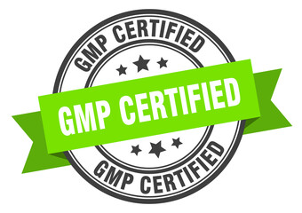gmp certified label sign. round stamp. band. ribbon