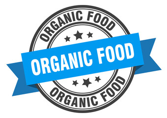 organic food label sign. round stamp. band. ribbon