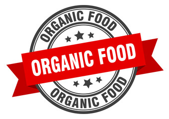 organic food label sign. round stamp. band. ribbon