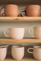 Handmade clay pottery on the display